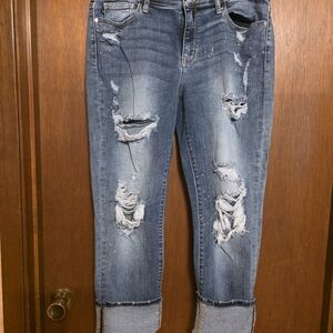 Judy Blue Distressed Cropped Jeans in Blue